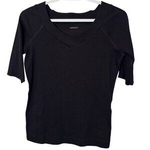 Marc Cain black three-quarter sleeve V-neck shirt size M